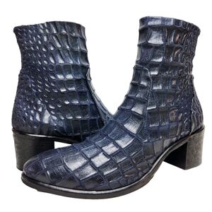 STRATEGIA Blue Croc Leather Boots Sz 42/12 US Side Zip Made In Italy Alligator